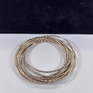 Women's Gold-Tone Thin Stacking Bangles Set Textured‎ Metal Bracelets Size 7.5"